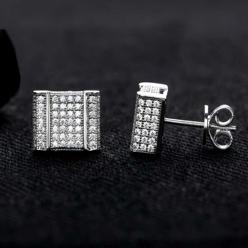 MossanRappr 1.3cttw Moissanite Classic Square Stud Earrings 925 Sterling Silver D Color Bling Statement Jewelry for Men Women