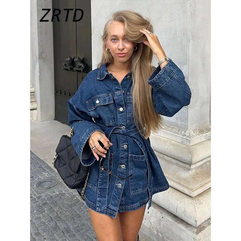 Street Women's Denim Jackets With Belt Slim Lapel Single-Breasted Pockets Washed Jacket 2025 Spring Lady Y2k Casual Outwear New