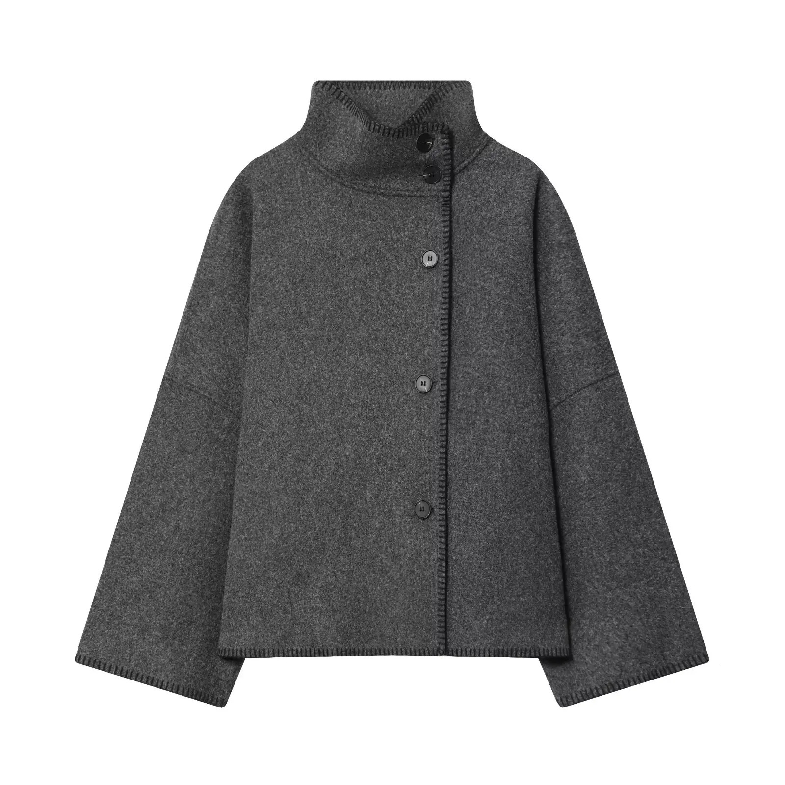 BSAY autumn womens clothing 2025 product French asymmetrical hem high collar single breasted long sleeved jacket 251105