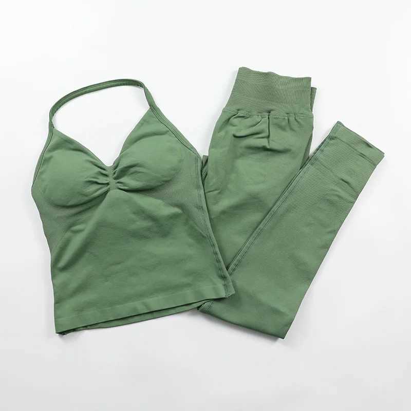 Impact seamless yoga set womens fitness Pilates clothing set womens Scrunch Bum gym leg and pad hanger vest exercise setW250411