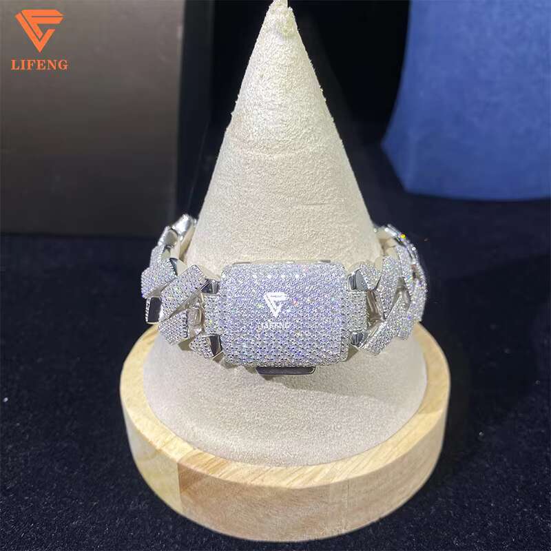 Hip Hop Jewelry Moissanite Bracelet 4rows 20mm Wide 925 Silver VVS Moissanite Iced Out Diamond Cuban Link Chain Bracelet Men