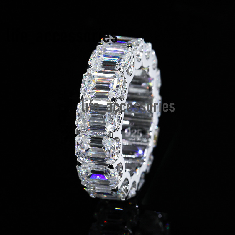 Sterling Silver S925 Men Gold Diamond Ring Emerald Cut VVS Moissanite Diamond Hip Hop Fine Jewelry Band Ring