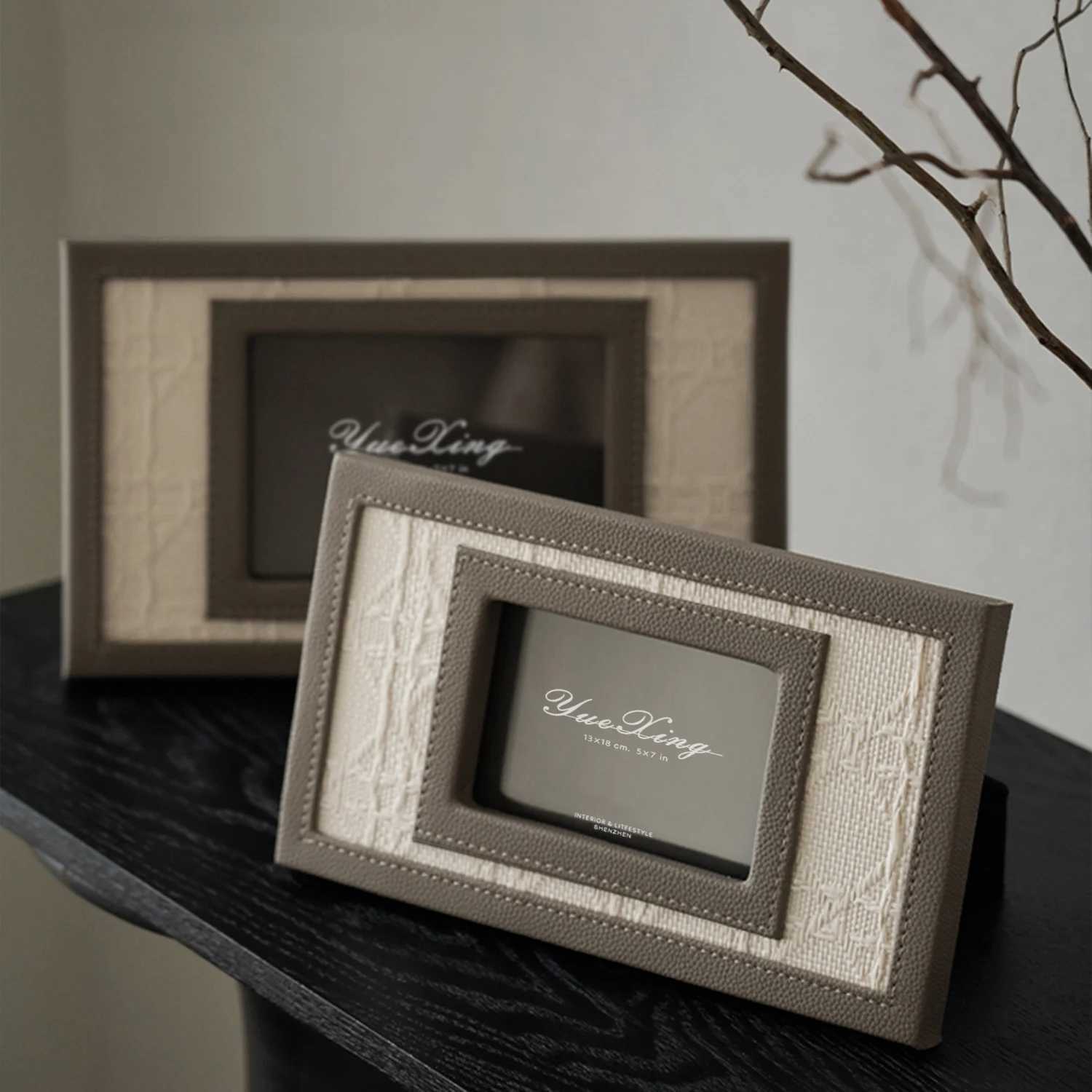Modern Luxury Woven Texture Leather Picture - Elegant Decorative Tabletop Frame for Bedroom and Home Decor L251110 H260306