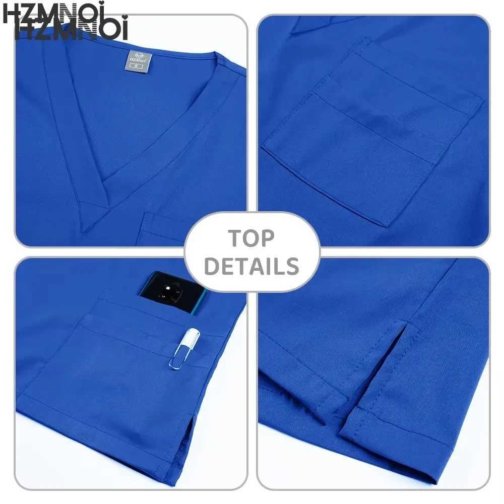 Medical Uniform Nurse Women Scrubs Tops Short Slve Pocket Workers Working Uniform Pullovers Nursing Workers Scrubs Accessories X2504101