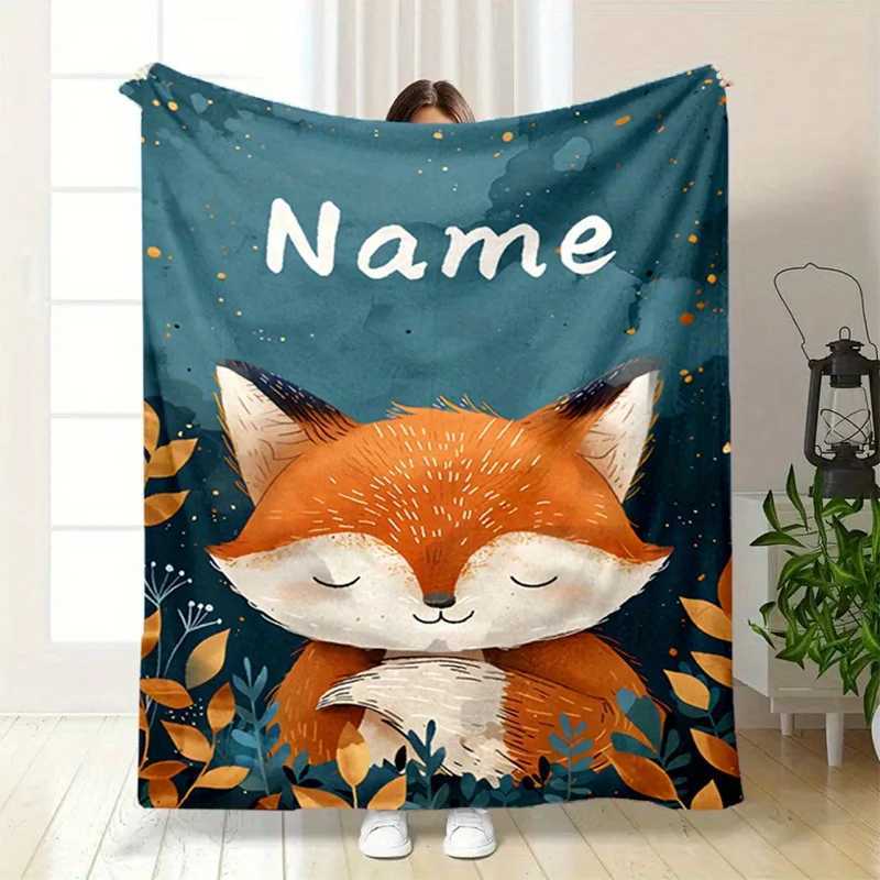 Personzed fox pattern flannel blanket is soft warm and comfortable making it the perfect gift for birthdays C251111
