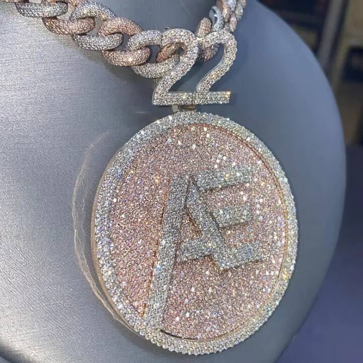 Hip Hop Iced Out Jewelry Supplier Chain 925 Sterling Silver Custom Made Moissanite Diamond Pendant Customizable