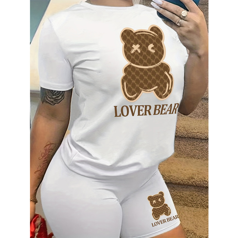 Designer 2025 Summer T-shirt Women's Classic Bear Letter Printed T-shirt Top Large Outdoor Premium Shorts Sport Set Women's Two Piece Set Ve
