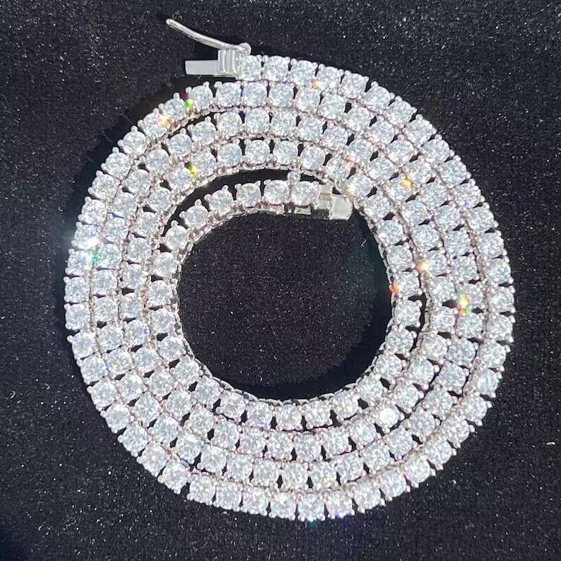 Ready to Ship 925 Sterling Silver 3mm Tennis Necklace Pass Diamond Tester Iced Out Hiphop VVS Moissanite Tennis Chain