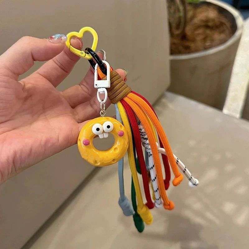 Funny Sausage Mouth Keychain Fashion Colorful Braided Rope Keyring Bag Pendant Backpack Hanging Decoration Key Accessories 251110