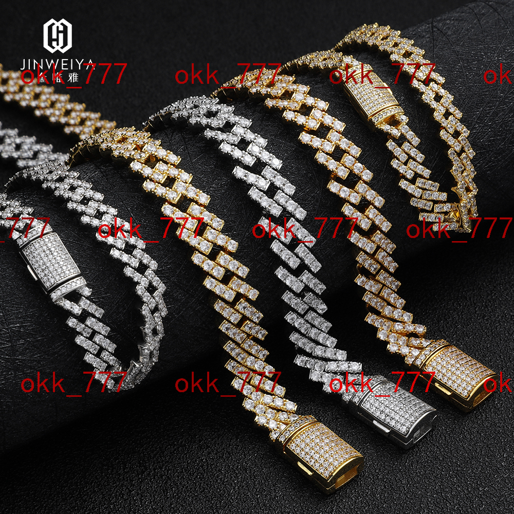 Rose Gold Plated 10mm Premium Iced Out Moissanite Necklace High Quality Hiphop Jewelry with Sterling Silver Cuban Link Chain