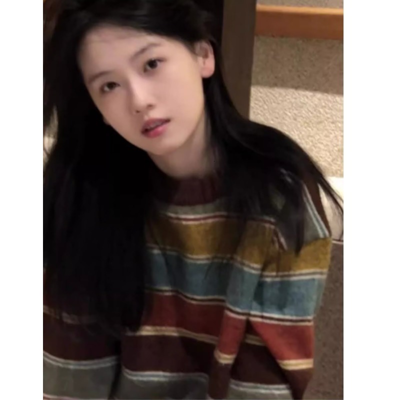 Women's Sweaters Y2k Aesthetic Sweaters O Neck Harajuku Pullover Womens Japanese Striped Jumpers Knitwear Autumn Grunge Contrast Color Pullovers 