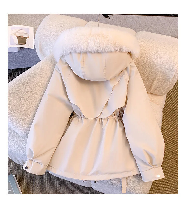 Fleece Lined Hood Down Jacket Winter Coat for Women Warm Drawstring Padded Parkas Korean Casual Streetwear Female Puffer Outwear 251105