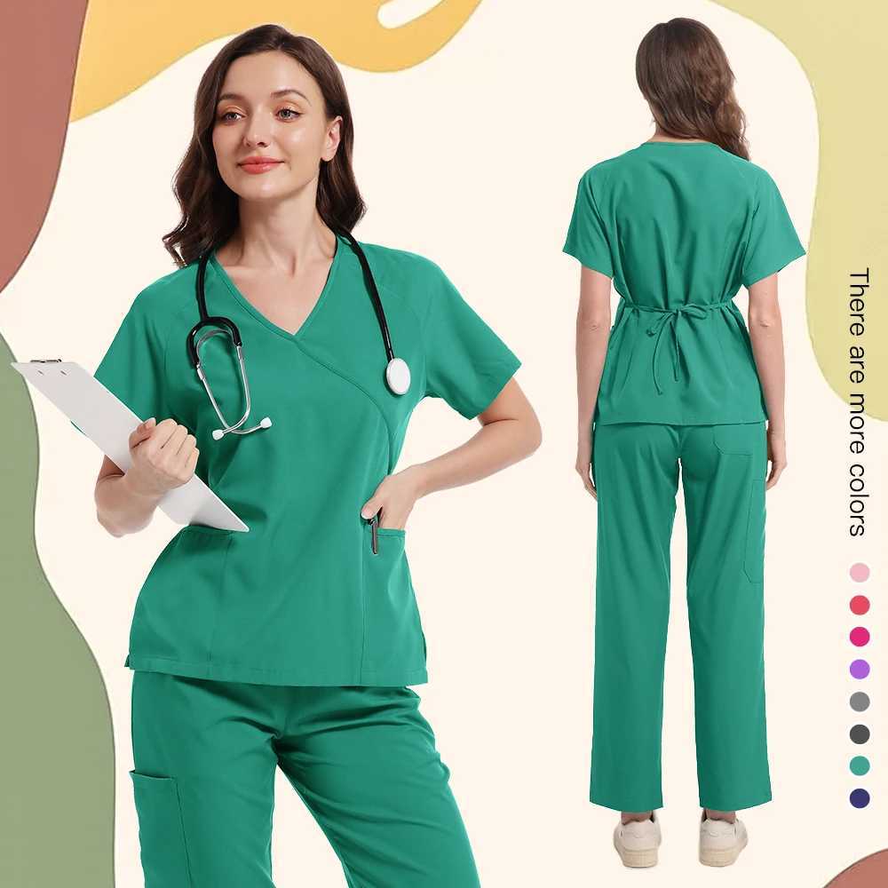 New Scrubs Set Medical Uniforms Stretch Scrub Tops With Pocket Pants Nurse Uniform Doctor Surgery Overalls Beauty Sn Workwear X2504101