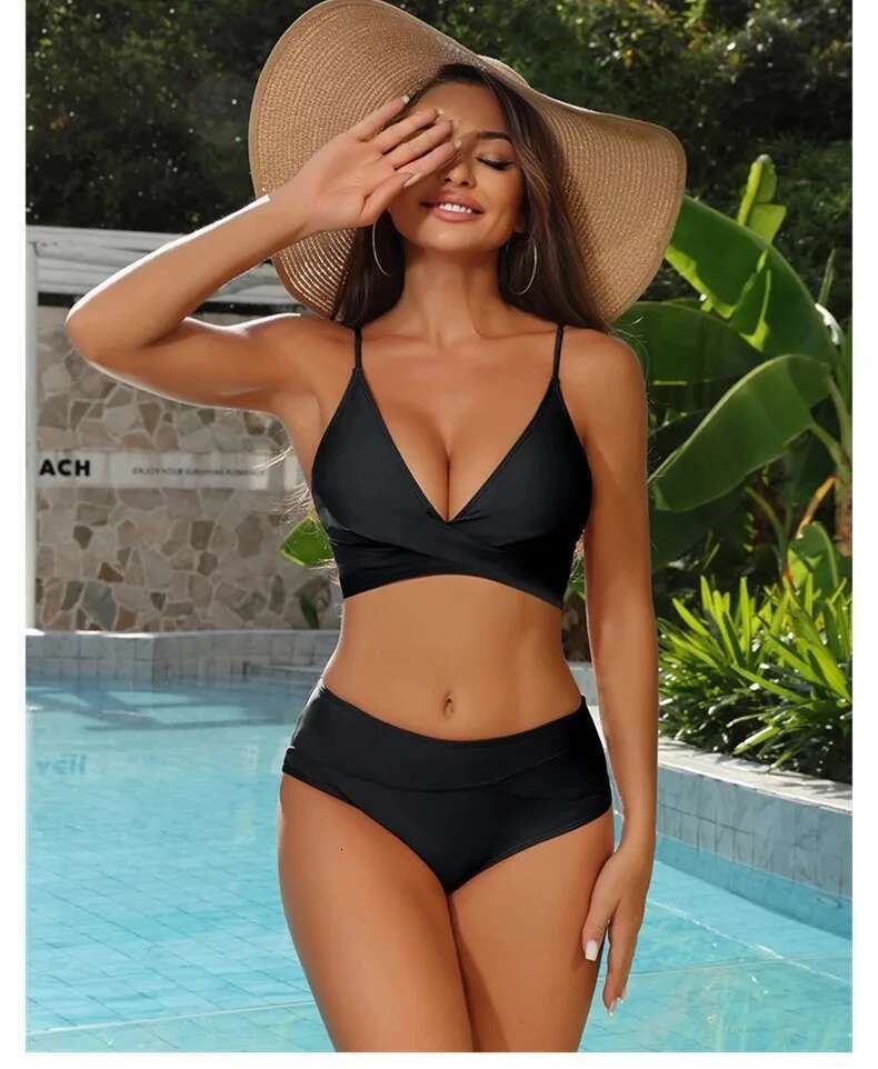 Women's Bikini Swimsuits Two Piece Tummy Control Bathing Suit V Neck Twist Front Swim Suits