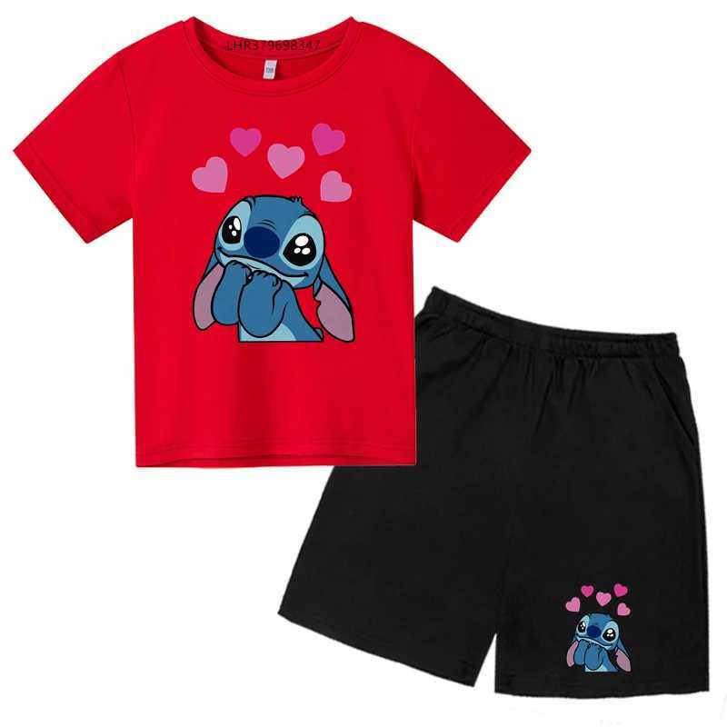 Childrens round neck T-shirt+shorts set anime printing stitching set 2-12-year-old boys and girls T-shirt casual summer short sleevedXJ250410