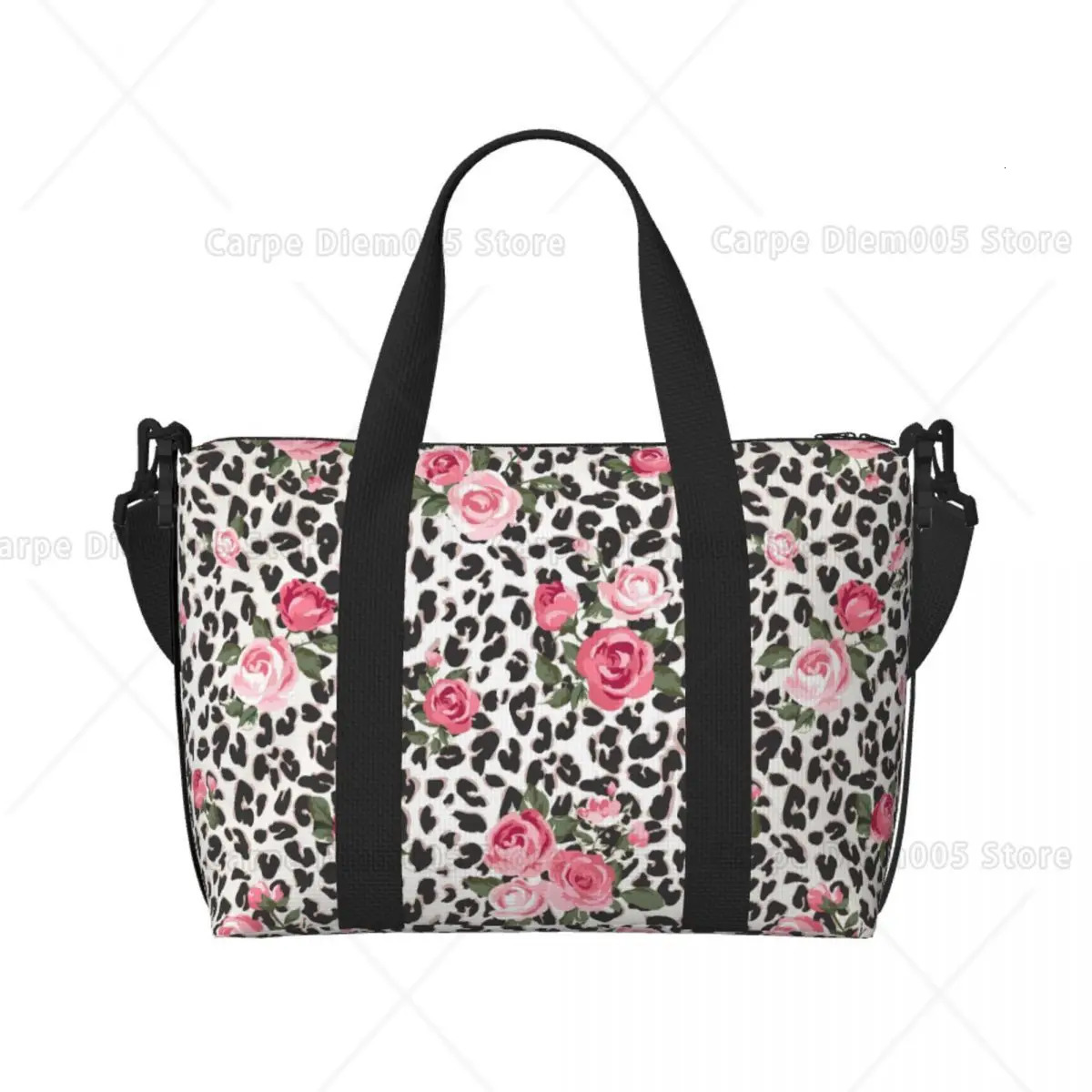 Leopard Rose Print Hand Tote Bag Gym Sports Luggage Travel Men Women Bag Bags Unisex Duffle Bag Print 251110
