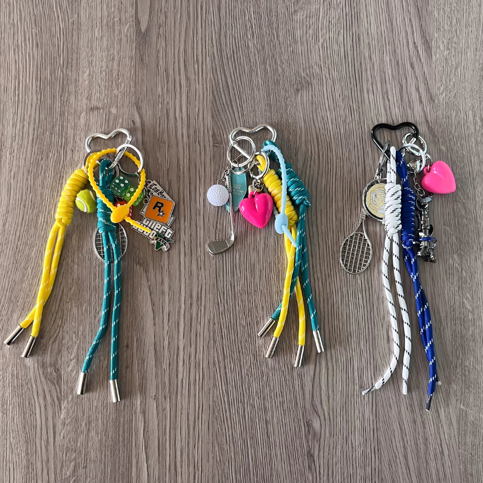 DIY Creative Bag Weaving Rope Keychain Colorful Nylon Lanyard Bear Baseball Multi-Element Bag Pendant For Women Charm Gifts 251110