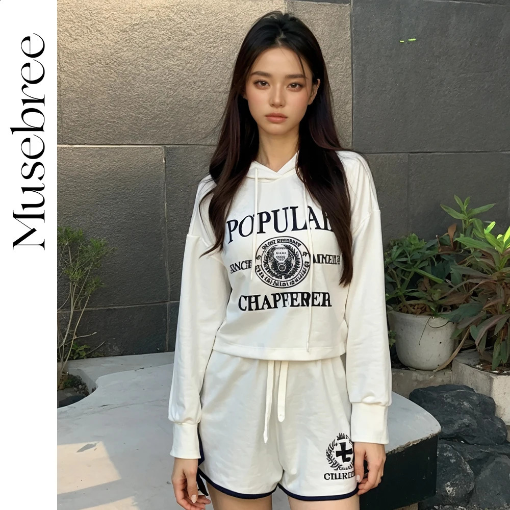 Musebree Womens Casual Sports Hoodie Shorts Letter Printed Top Dress Summer Clothing 250411