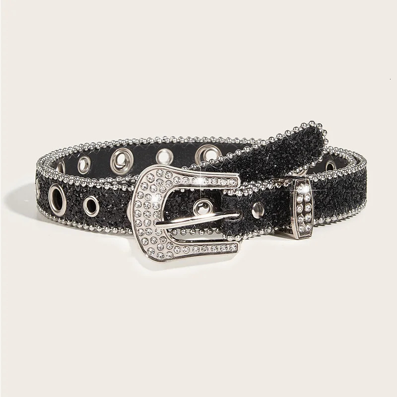 Desinger Belts For Women s Blingbling Plus Size Sequin Rhinestone Buckle All-Eyelet Punk Goth Y2k Silver Belt Men 251110