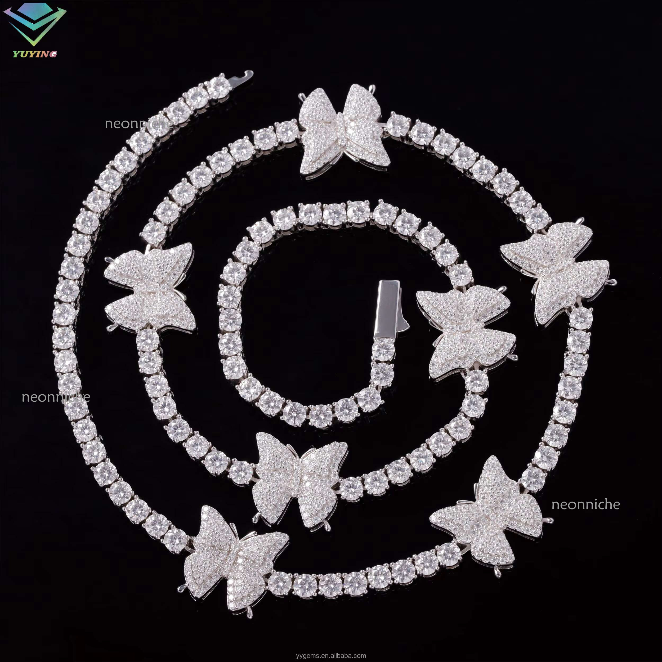 Beautiful Moissanite 3mm Wide Solid Sier VVS Dia Women Necklace Butterfly Tennis k Chain