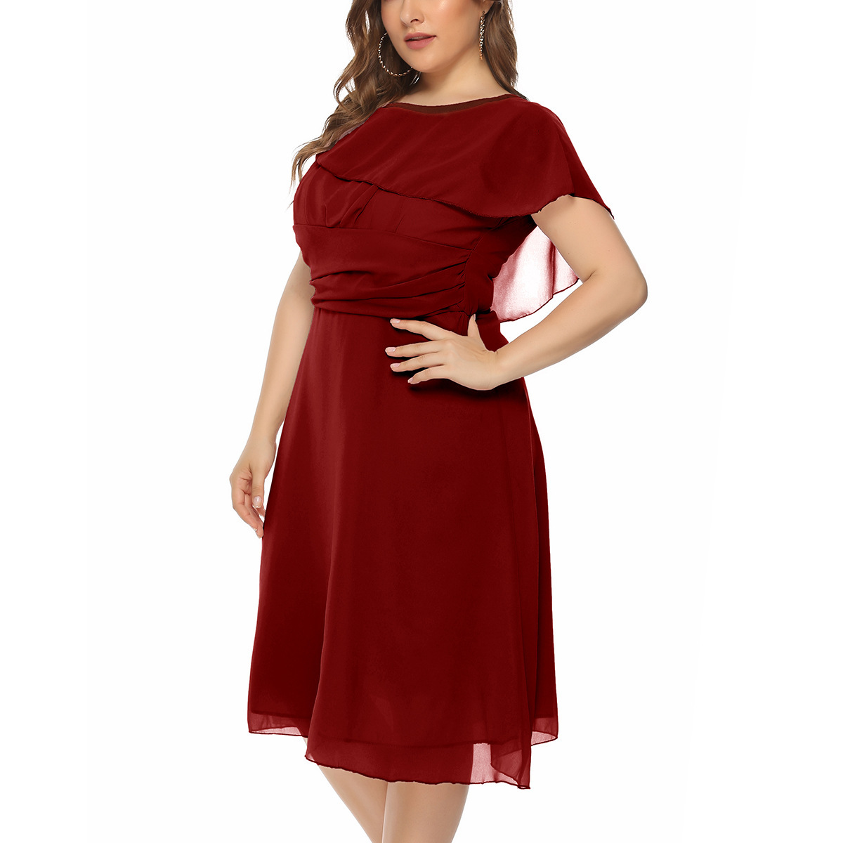 2025 Temperament Chiffon Large Size Dress Medium Length A-line Skirt Slim