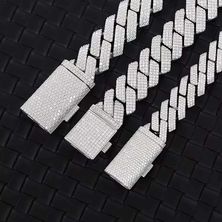 RTS Heavy Cuban Link Chain 100% Handmade Ice Out Moissanite Hip Hop Necklace 15mm 20mm 3Rows Chain S925 Silver Cuban Link Chains