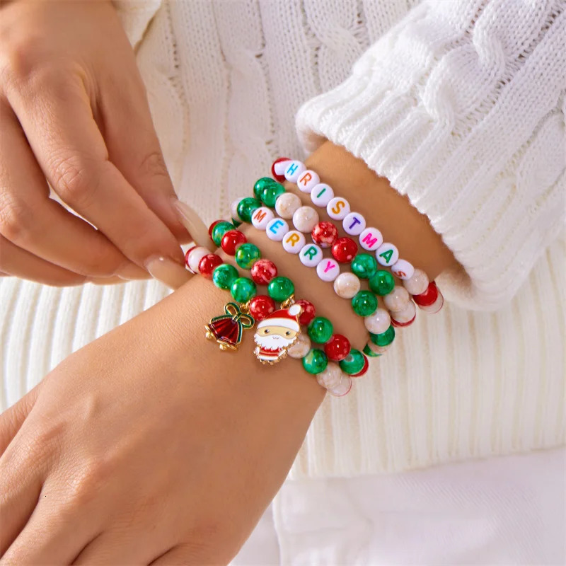 Christmas MultiLayer Colorful Beaded Bracelet For Women Santa Claus Snowman Reindeer Snowflake Polymer Clay Bangle Jewelry 251103