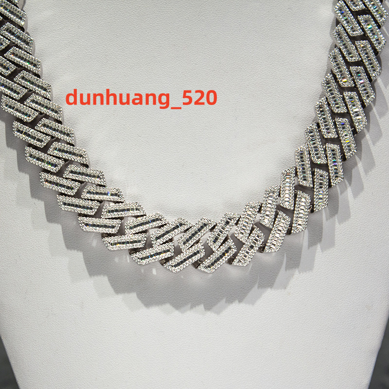 Chunky Iced Out Mens Cuban Necklace Silver 925 Hip Hop 20mm Diamond Moissanite Cuban Necklace Chain