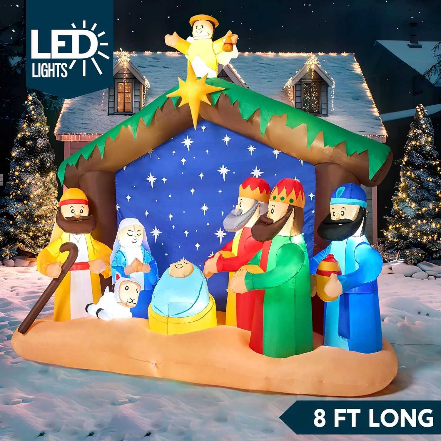 Christmas JOYFY 8 FT Long Christmas Inflatables Nativity Scene Christmas Nativity Set with Build-in LEDs for Xmas Party Yard Dcor Y251111