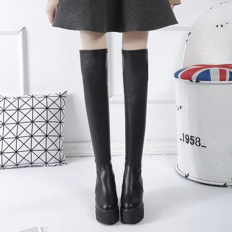 Shoes for Woman Tassel Footwear Above Over The Knee Womens Boots Wedge Heel Round Toe Thigh High Spring Autumn 251110
