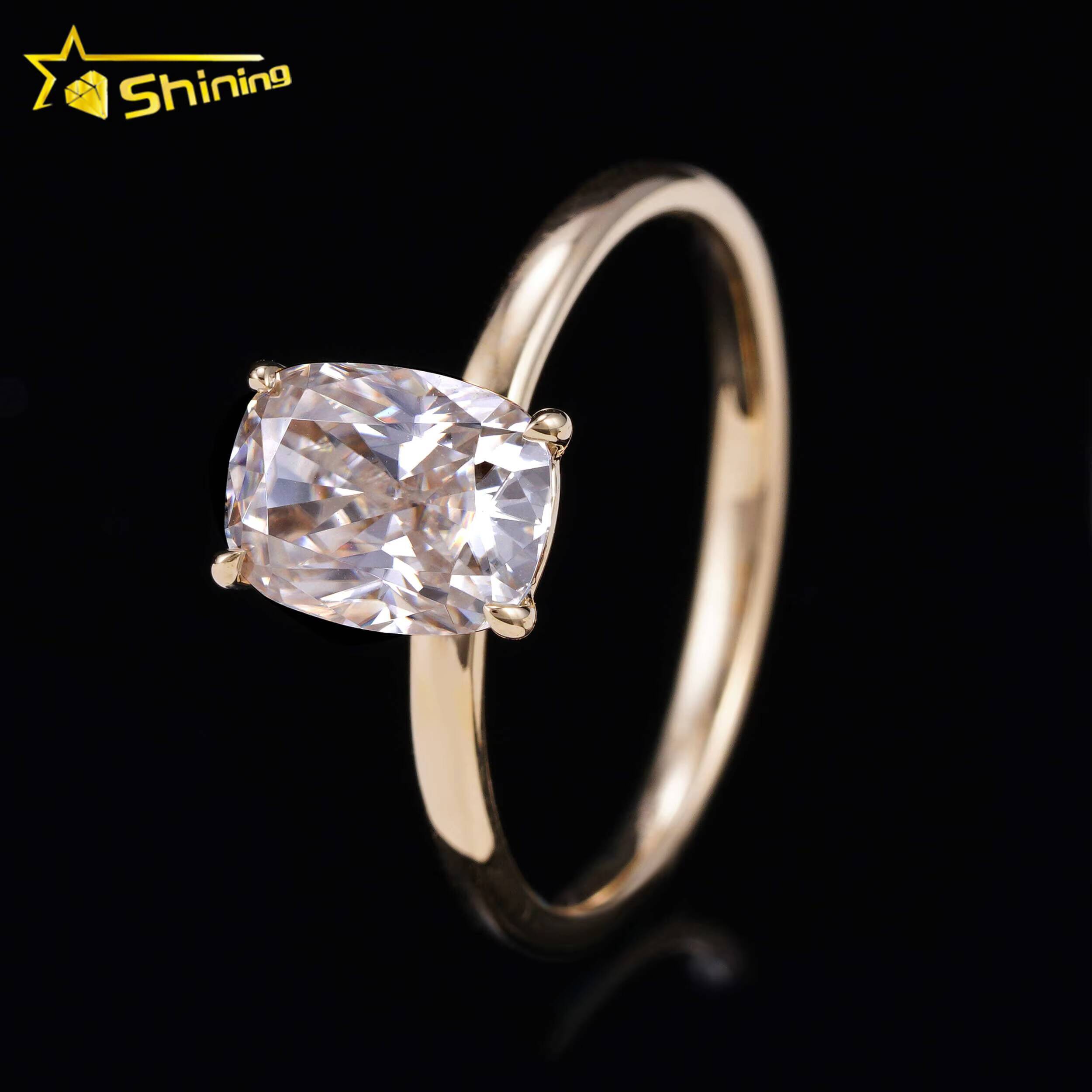 GRA Certificated Women 14K Real Gold Wedding Rings 6x8MM 2CT Cushion D VVS Moissanite Engagement Ring