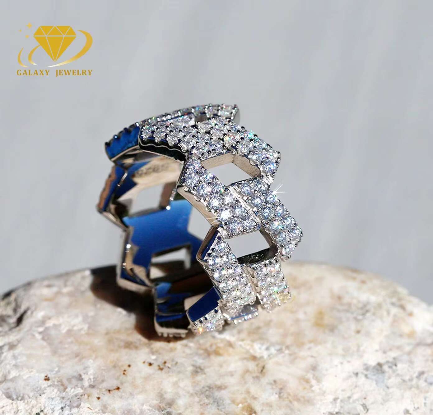 Wholesale Price 925 Sterling Silver Iced Out Ring Hip Hop Jewelry Vvs Moissanite Diamond 18K Gold Plated Cuban Link Ring