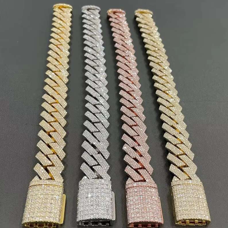 20MM Customizable Iced Out Moissanite Diamond Cuban Link Chain Hiphop in 925 Sterling Silver Moissanite Cuban Link Chain