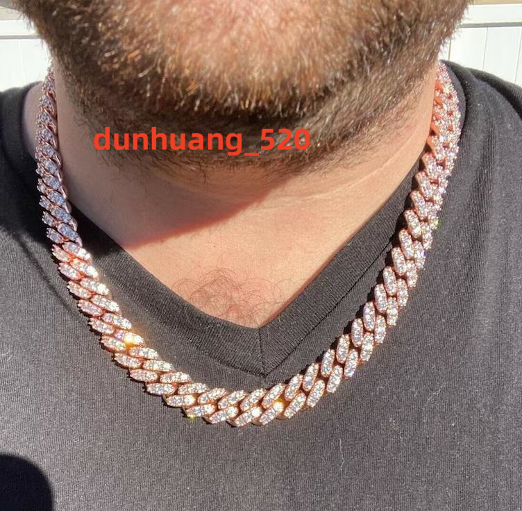 14k Rose Gold Cuban Necklace Chain Hip Hop Jewelry Pass Diamond Test 12mm Moissanite Diamond Cuban Necklace