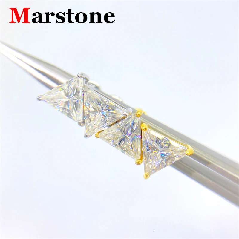 0.5-2ct Triangle Cut Moissanite Womens Stud Earrings 925 Sterling Silver Plated White Gold Top Quality Earrings for Women Men