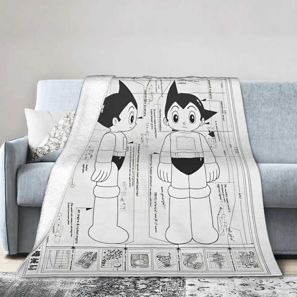 Astro Boy Blueprint Knitted Blanket Astroboy Anime Fleece Throw Blanket Summer Air Conditioning Printed Soft Warm Bedspreads C251111