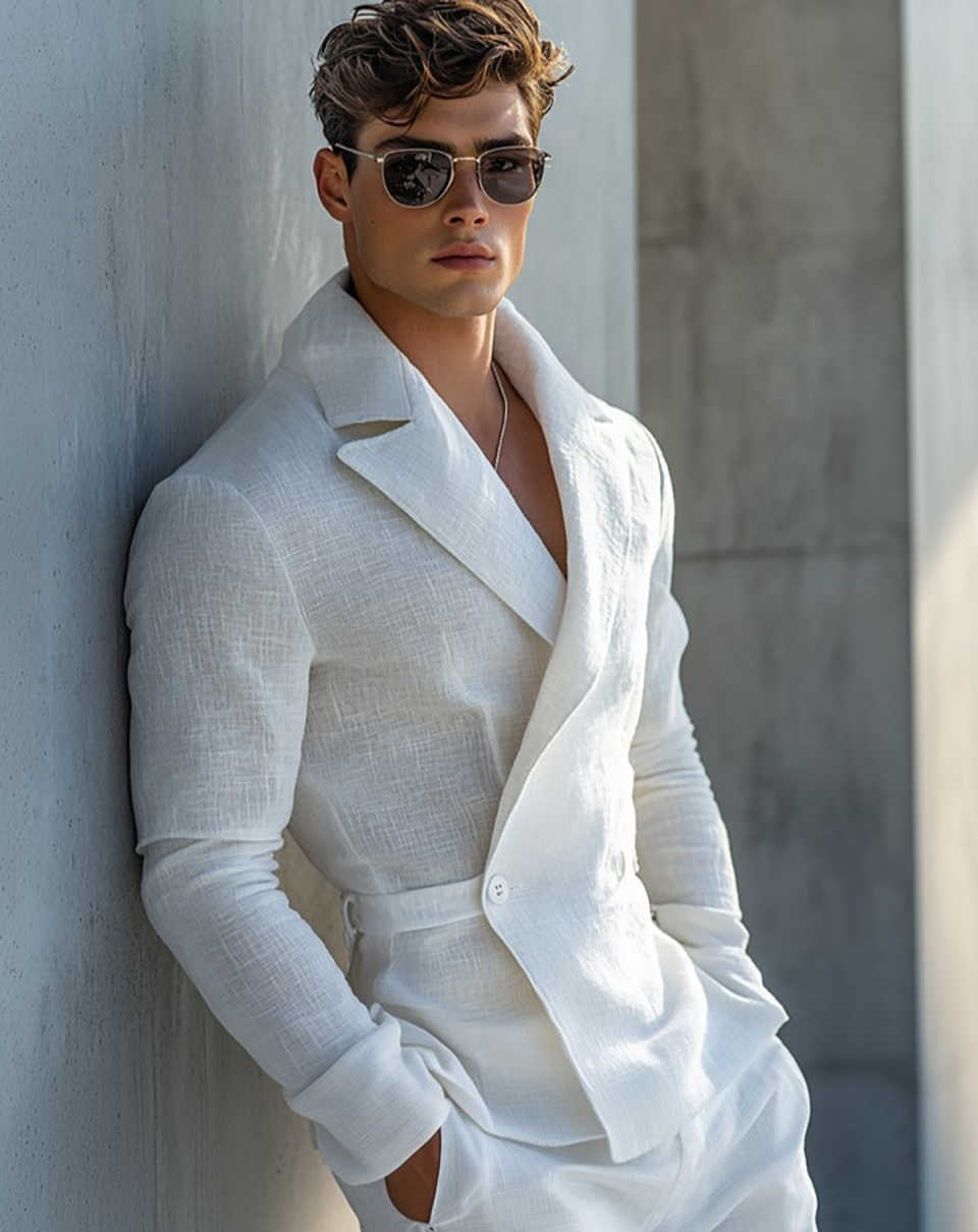 Classic New Fashion Two Pieces Spring Summer Men Suits Set Blazer With Peaked Lapel Double Breasted Customized Groom Wedding Tuxedo Formal Prom Jacket