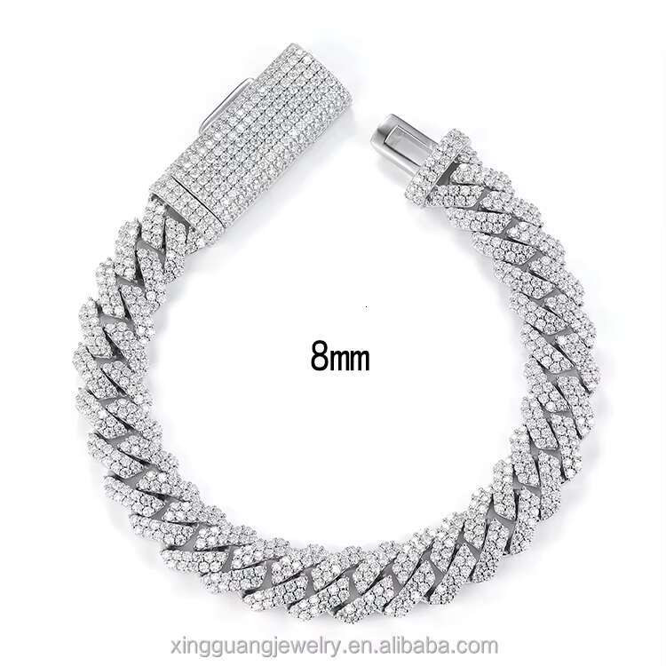 Hip Hop 8 mm Wide 925 Sterling Silver Cuban Chain VVS D Color Moissanite Diamond Cuban Link Chain Fine Jewelry Necklaces