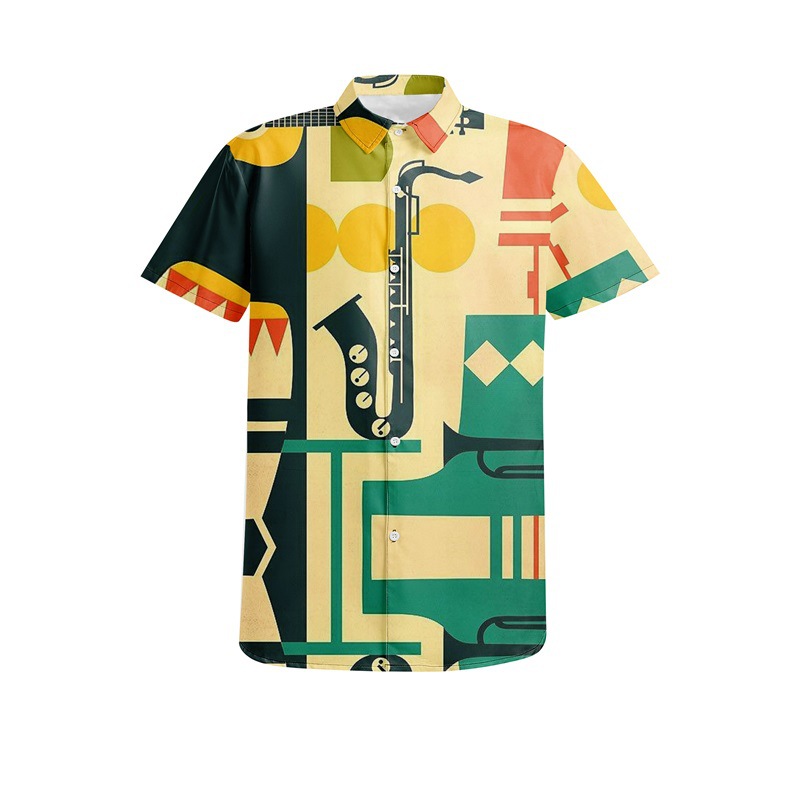 Men's Casual Shirts Musical Instrument Graphic Shirt Fashion Personality Streetwear Party Loose Oversized Button Short Sleeve