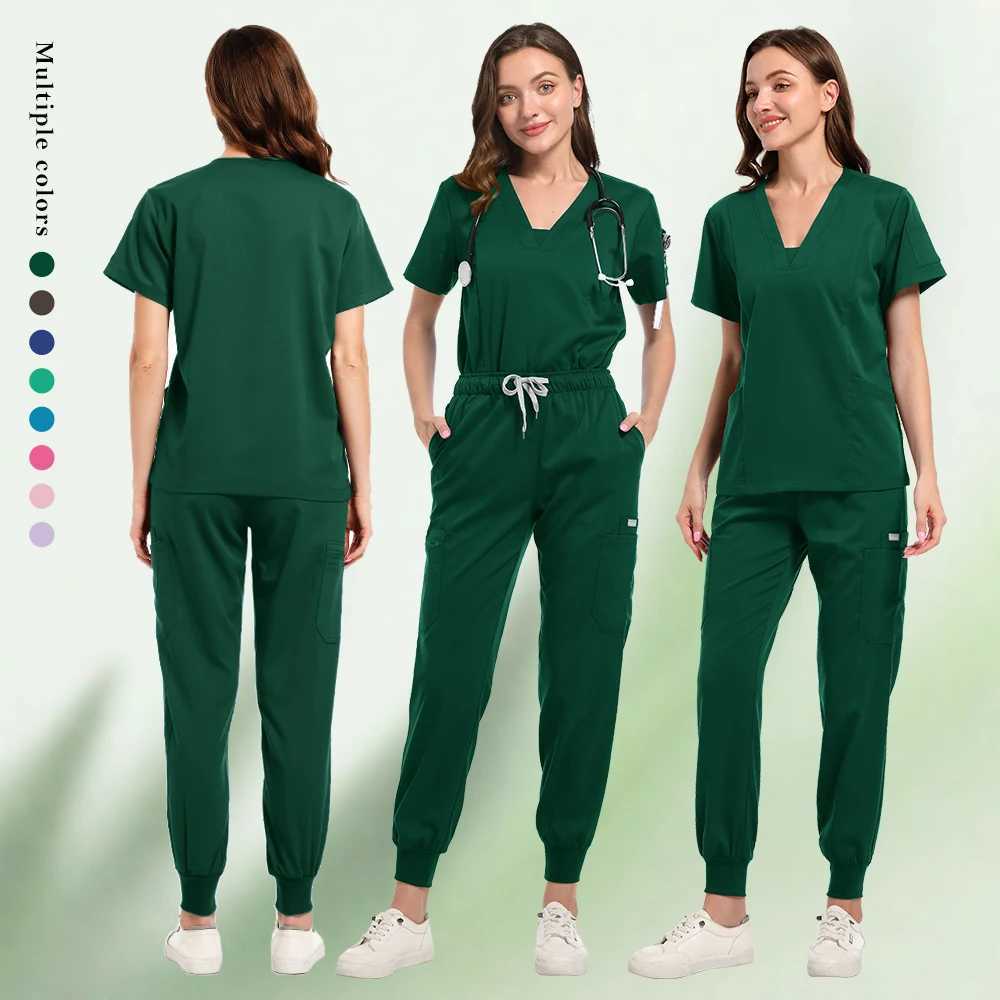 High Quty Soft Elastic Fabric Medical Scrub Sets Blouse and Pants Beauty Sns Dental Hospitals Nurse Vet Working Clothes X250410