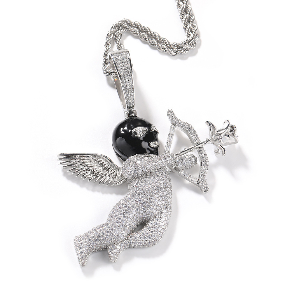 Hip hop Masked Angel Pendant Creative Personality VVS Moissanite chain Rose Cupids Arrow Necklace Jewelry