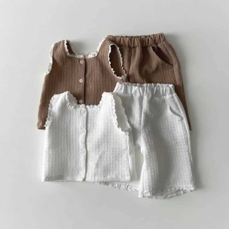 Childrens and Girls Summer Clothing Set 2024 Fashionable and Cute Baby Lace Ruffle Tank Top+Cute Pants Sweet 2PCS Baby Girls Tank Top SetXJ250410