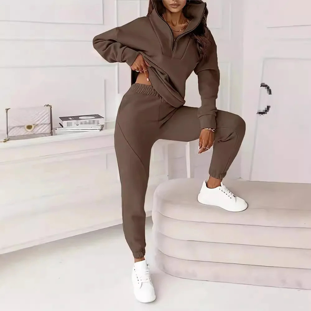 Autumn/Winter Casual 2-Piece Set Long Sleeve Sweatshirt Bell Bottoms Sports Suit Zippered Tracksuit Style 251106