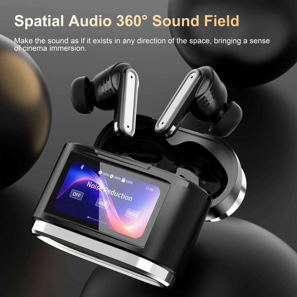 Smart Touch Screen Bluetooth Earbuds Wireless ANC ENC Active Noise Cancelling Headphones New