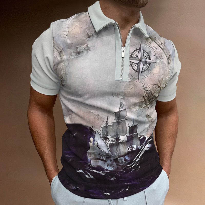 Mens POLO lapel summer ordinary casual short mens zipper summer daily t