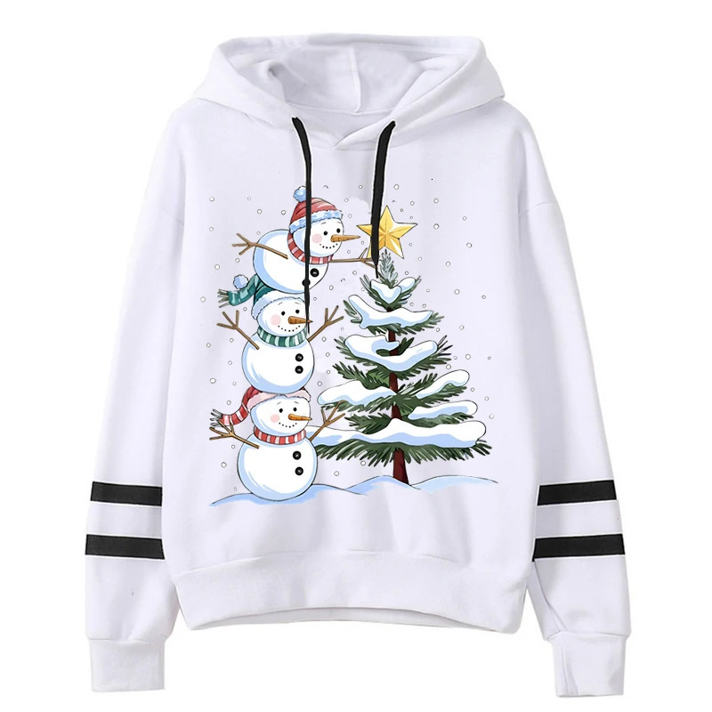 Autumn Winter Christmas Hoodie Women Cartoon Snowman Xmas Tree Graphics Sweatshirts Female Long Sleeve Drawstring Creative Hoody 251105