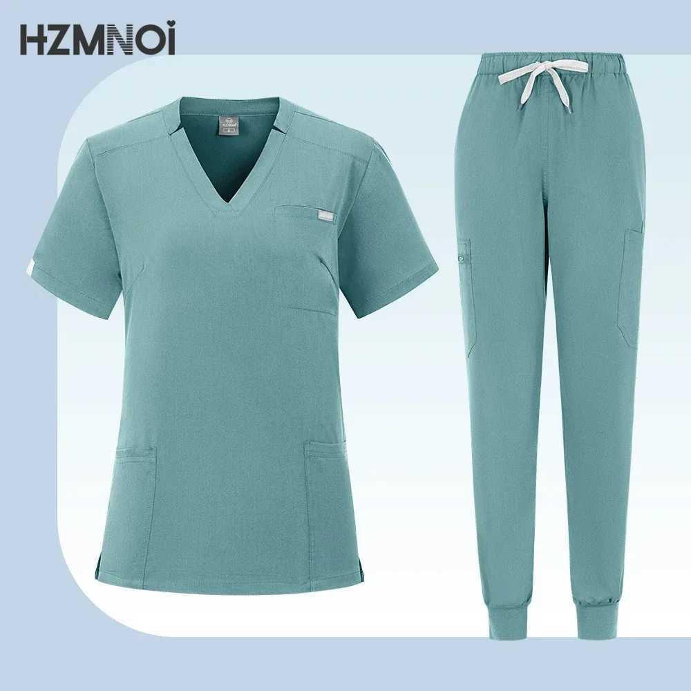 High Quallity Nurse Uniforms with Pockets Beauty Sn Work Clothes Surgical Top+Jogger Pants Clinic Workwear Medical Scrubs Set X250410