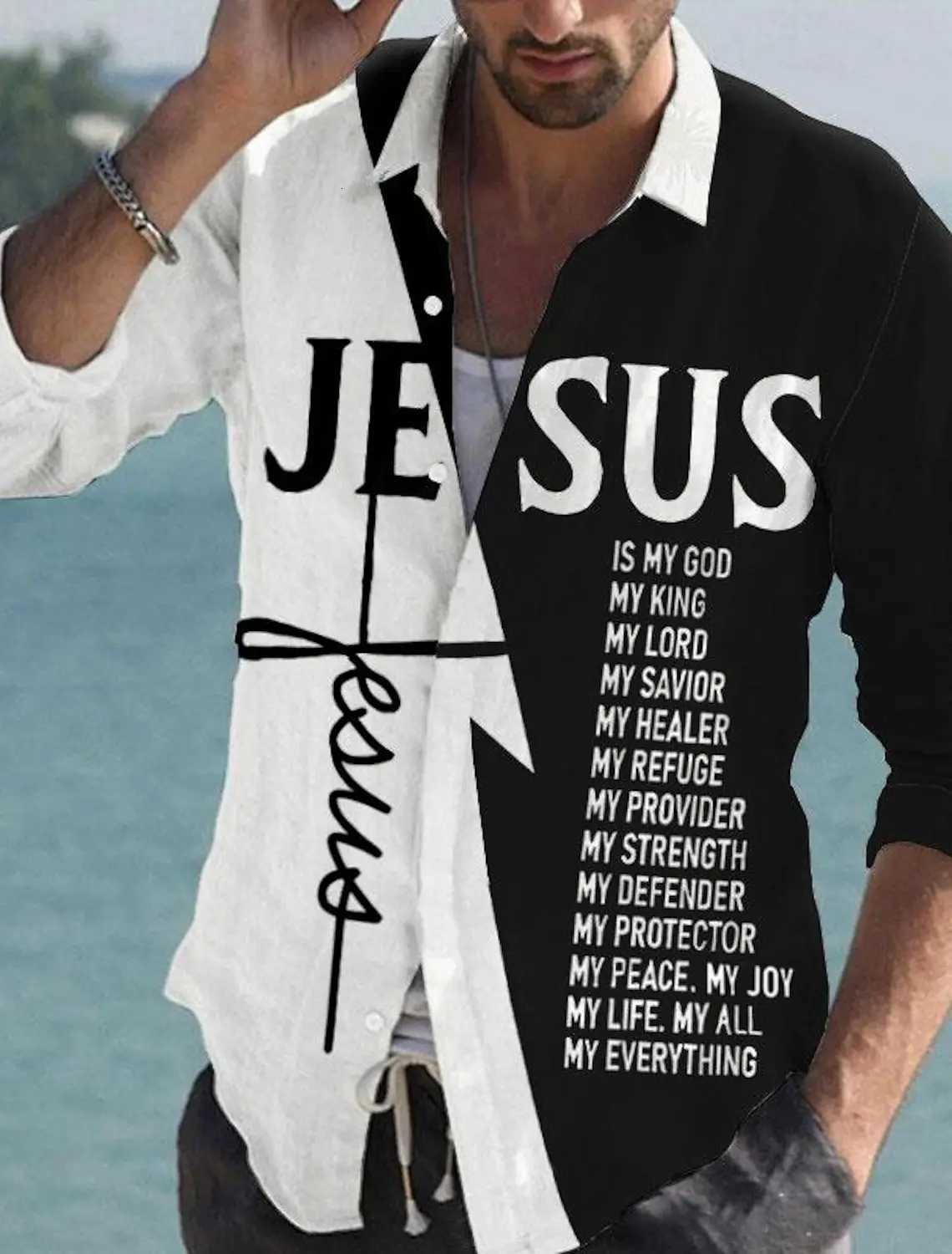 Jesus Business Casual Mens Formal Shirt Button Shirt Long Sleeve Business Daily Autumn Spring Summer 3D Shirt Collar Button K251110