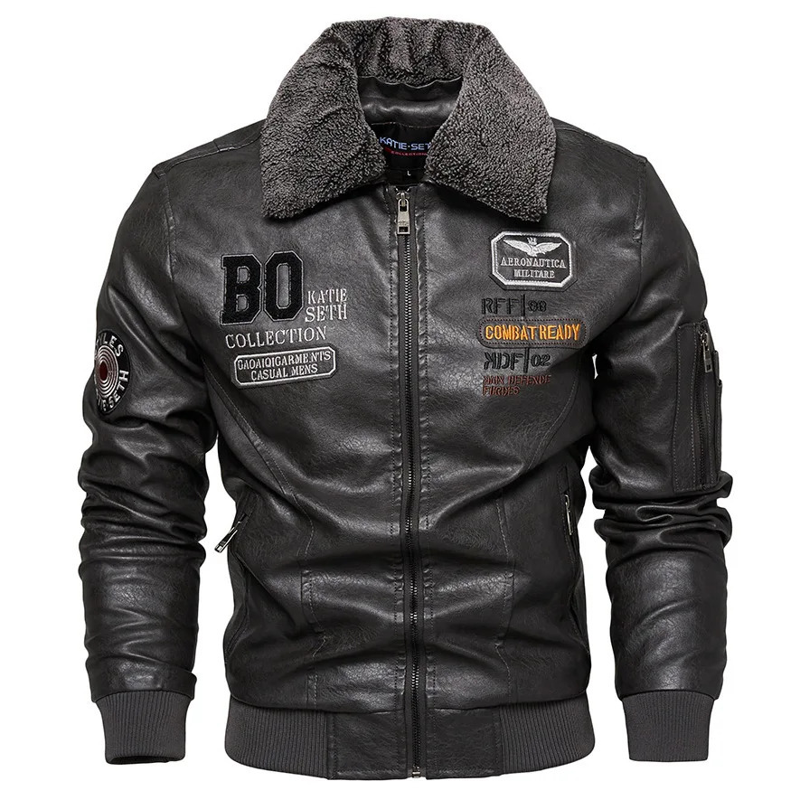 Business Slim fit Leather Bomber Jacket Men Slim Leather Flight Jacket Black Pilot Coat High Quality Man Fur collar Warm Jackets 251106