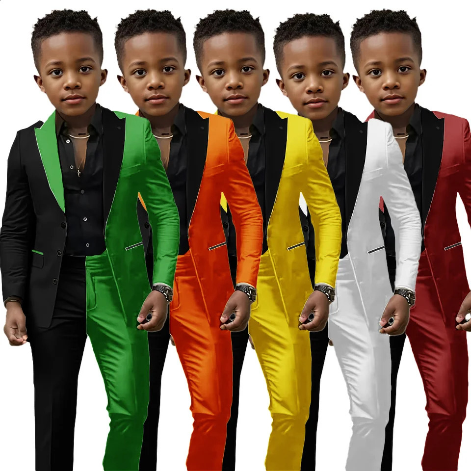 Suit for Boys Wedding Tuxedo 2-piece Kids Blazer Colorblock Suit 2-16 years old Custom Outfit 250410